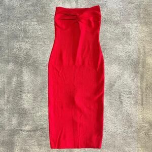Red Bodycon Lillusory Strapless Ribbed Midi Dress